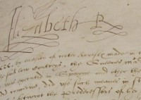 MS Hunter 3, fol. 54. Special Collections, Glasgow University Library. Zoom view of signature of Queen Elizabeth I.